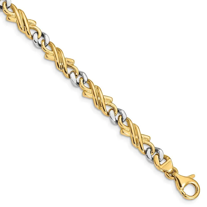 TreasureFineJewelers 14K Twotone 8 inch 6mm Hand Hand Polished Fancy Link with Fancy Lobster Clasp Bracelet Bracelets TreasureFineJewelers 14K Twotone 8 inch 6mm Hand Hand Polished Fancy Link with Fancy Lobster Clasp Bracelet Bracelets
