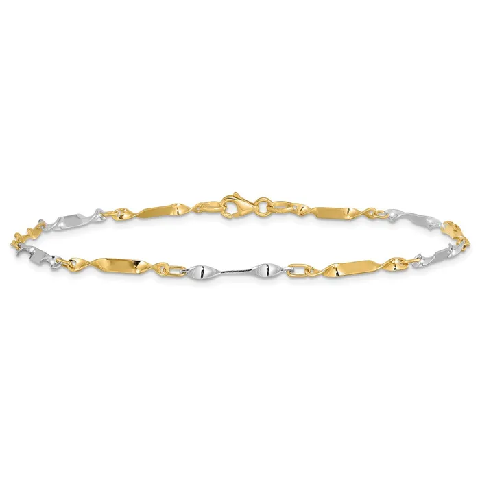 TreasureFineJewelers 14K Twotone Polished Twisted Link Anklet Rings