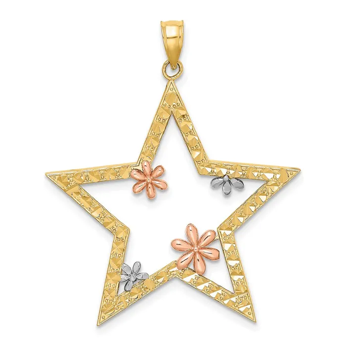 TreasureFineJewelers 14k Twotone wWhite Rhodium Star wFlowers Charm Rings TreasureFineJewelers 14k Twotone wWhite Rhodium Star wFlowers Charm Rings