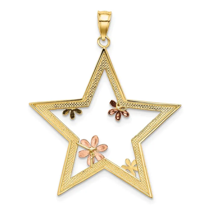 TreasureFineJewelers 14k Twotone wWhite Rhodium Star wFlowers Charm Rings