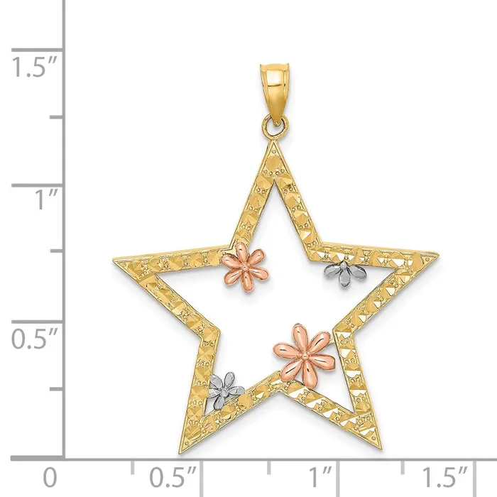 TreasureFineJewelers 14k Twotone wWhite Rhodium Star wFlowers Charm Rings
