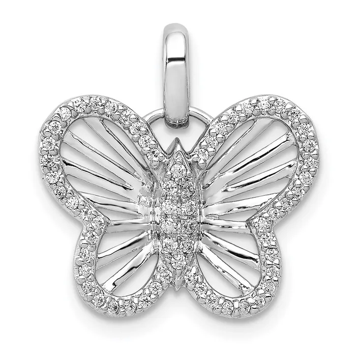 TreasureFineJewelers 14k White Gold 019ct Diamond Butterfly Pendant Necklaces TreasureFineJewelers 14k White Gold 019ct Diamond Butterfly Pendant Necklaces