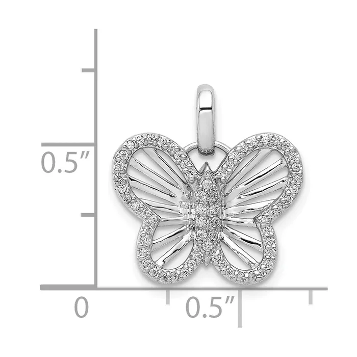 TreasureFineJewelers 14k White Gold 019ct Diamond Butterfly Pendant Necklaces