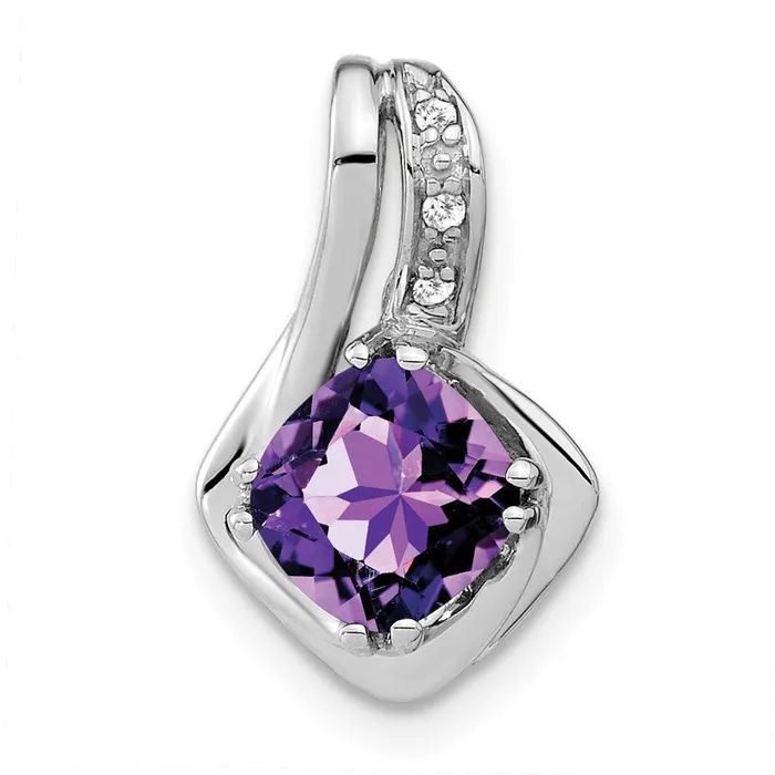 TreasureFineJewelers 14k White Gold Amethyst and Diamond Chain Slide Pendant Necklaces TreasureFineJewelers 14k White Gold Amethyst and Diamond Chain Slide Pendant Necklaces