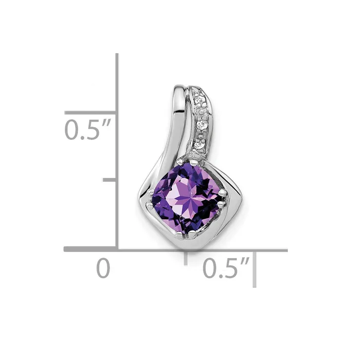 TreasureFineJewelers 14k White Gold Amethyst and Diamond Chain Slide Pendant Necklaces