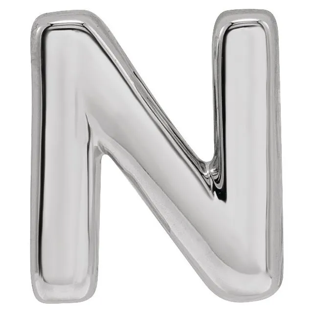 TreasureFineJewelers 14K White Gold Block Initial N Slide Pendant Necklaces TreasureFineJewelers 14K White Gold Block Initial N Slide Pendant Necklaces