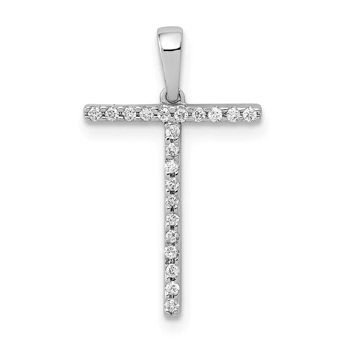 TreasureFineJewelers 14K White Gold Diamond Letter T Initial Pendant Necklaces TreasureFineJewelers 14K White Gold Diamond Letter T Initial Pendant Necklaces