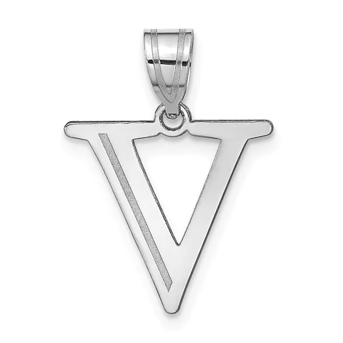 TreasureFineJewelers 14k White Gold Polished Etched Letter V Initial Pendant Necklaces TreasureFineJewelers 14k White Gold Polished Etched Letter V Initial Pendant Necklaces