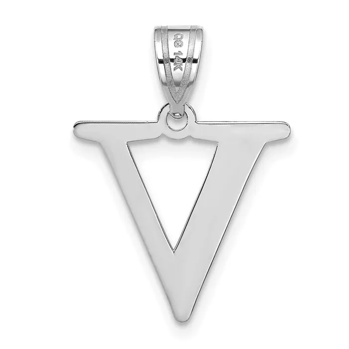 TreasureFineJewelers 14k White Gold Polished Etched Letter V Initial Pendant Necklaces