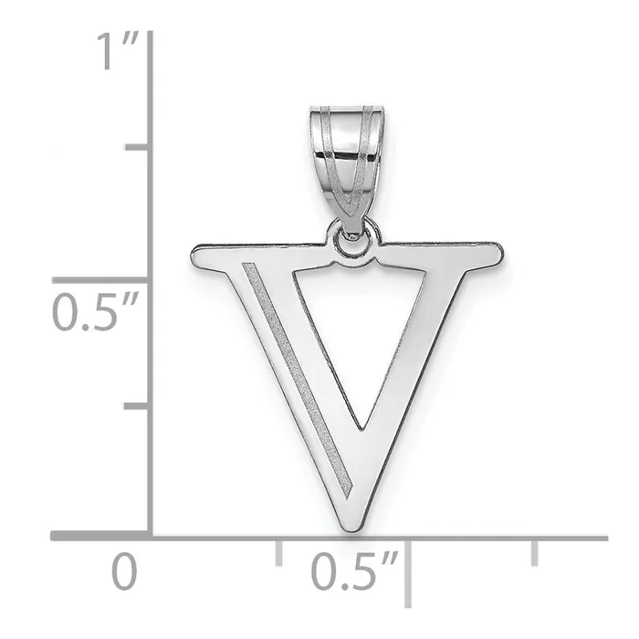 TreasureFineJewelers 14k White Gold Polished Etched Letter V Initial Pendant Necklaces