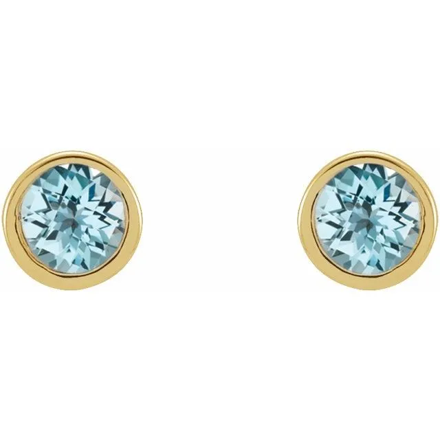 TreasureFineJewelers 14K Yellow Gold 25 mm Round Natural Sky Blue Topaz Micro BezelSet Earrings Earrings