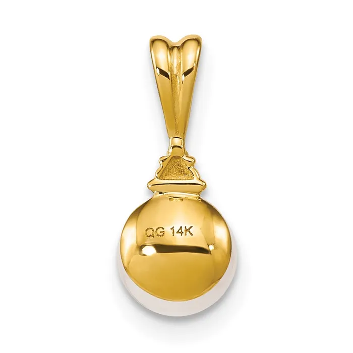 TreasureFineJewelers 14k Yellow Gold 67mm White Round FW Cultured Pearl and Diamond Pendant Necklaces