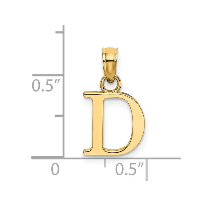 TreasureFineJewelers 14k Yellow Gold Polished Block Letter D Initial Pendant Necklaces