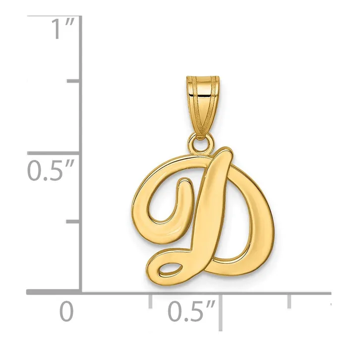TreasureFineJewelers 14k Yellow Gold Script Letter D Initial Pendant Necklaces
