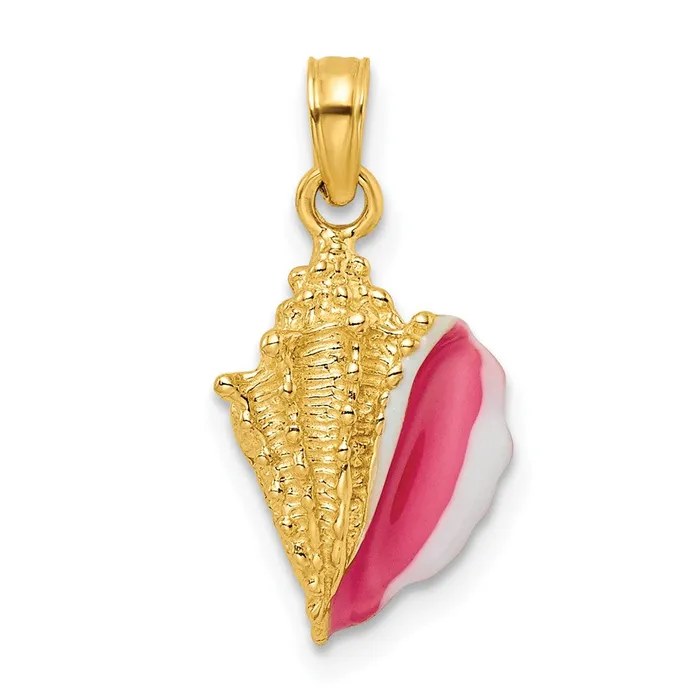 TreasureFineJewelers 14k Yellow Gold Textured and Enamel Conch Shell Pendant Necklaces TreasureFineJewelers 14k Yellow Gold Textured and Enamel Conch Shell Pendant Necklaces