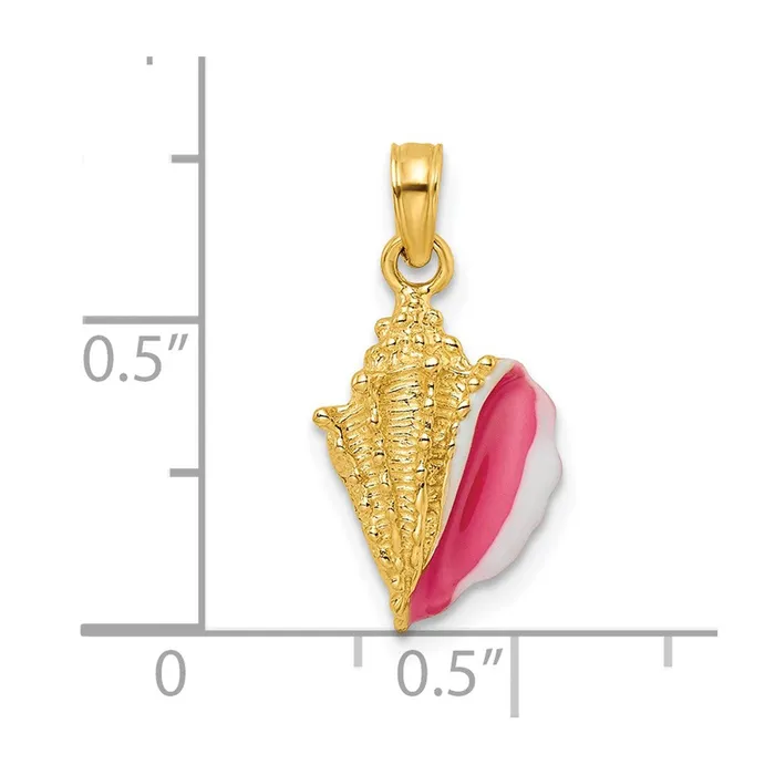 TreasureFineJewelers 14k Yellow Gold Textured and Enamel Conch Shell Pendant Necklaces
