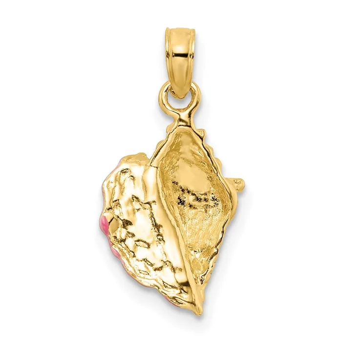 TreasureFineJewelers 14k Yellow Gold Textured and Enamel Conch Shell Pendant Necklaces
