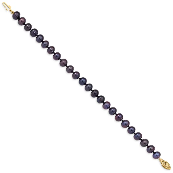 TreasureFineJewelers Bracelets 14k 78mm Black Near Round Freshwater Cultured Pearl Bracelet