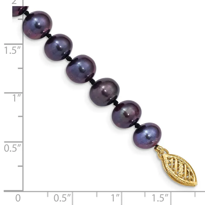 TreasureFineJewelers Bracelets 14k 78mm Black Near Round Freshwater Cultured Pearl Bracelet