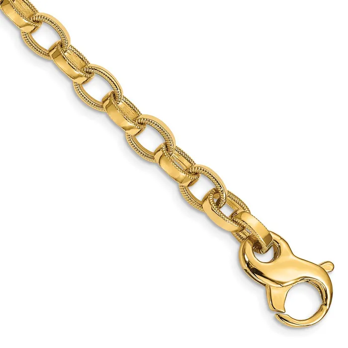 TreasureFineJewelers Bracelets 14K 85 inch 62mm Hand Polished with Ridged Edge Fancy Link Fancy Lobster Clasp Bracelet TreasureFineJewelers Bracelets 14K 85 inch 62mm Hand Polished with Ridged Edge Fancy Link Fancy Lobster Clasp Bracelet