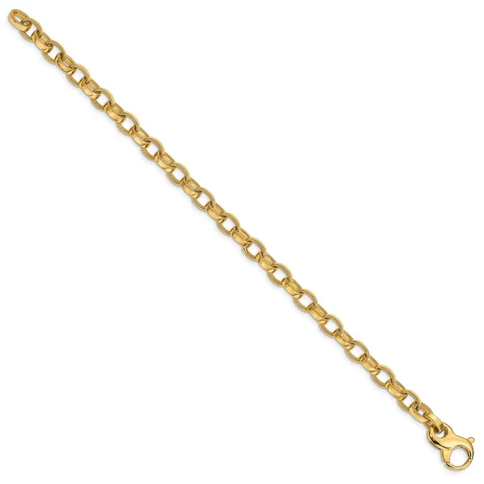 TreasureFineJewelers Bracelets 14K 85 inch 62mm Hand Polished with Ridged Edge Fancy Link Fancy Lobster Clasp Bracelet