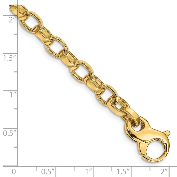 TreasureFineJewelers Bracelets 14K 85 inch 62mm Hand Polished with Ridged Edge Fancy Link Fancy Lobster Clasp Bracelet