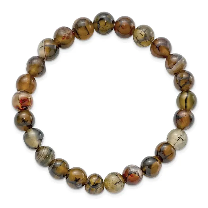 TreasureFineJewelers Bracelets Chisel 8mm Black and Yellow Agate Beaded Stretch Bracelet
