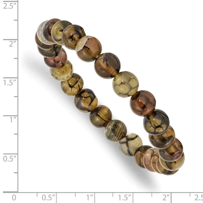 TreasureFineJewelers Bracelets Chisel 8mm Black and Yellow Agate Beaded Stretch Bracelet