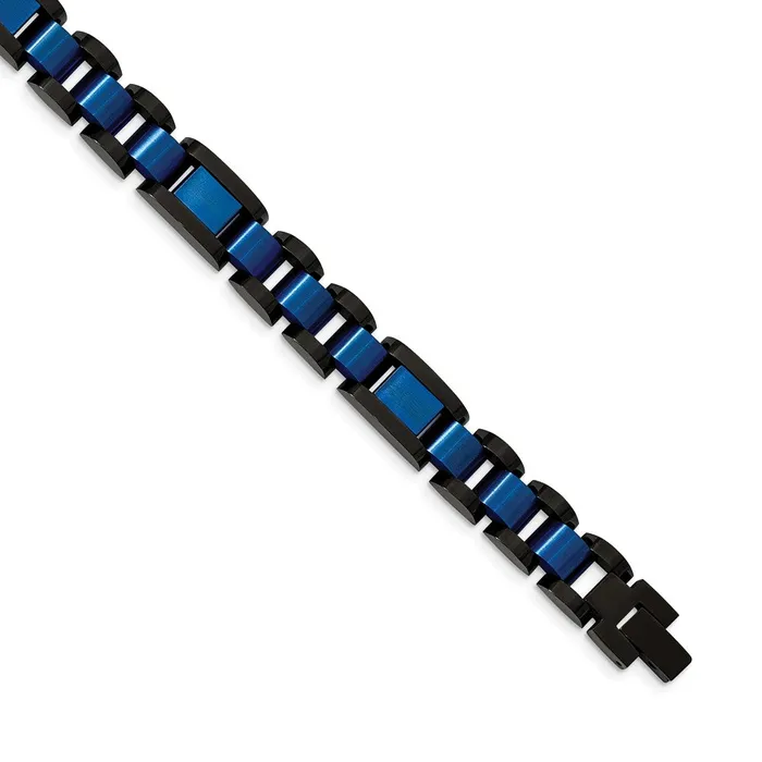 TreasureFineJewelers Bracelets Chisel Stainless Steel Brushed and Polished Black and Blue IPplated 875 inch Open Link Bracelet TreasureFineJewelers Bracelets Chisel Stainless Steel Brushed and Polished Black and Blue IPplated 875 inch Open Link Bracelet