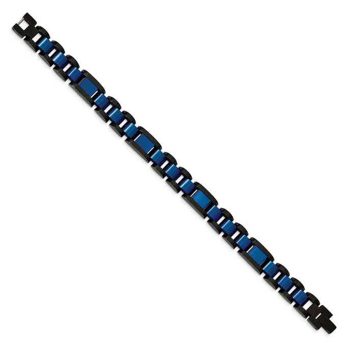 TreasureFineJewelers Bracelets Chisel Stainless Steel Brushed and Polished Black and Blue IPplated 875 inch Open Link Bracelet