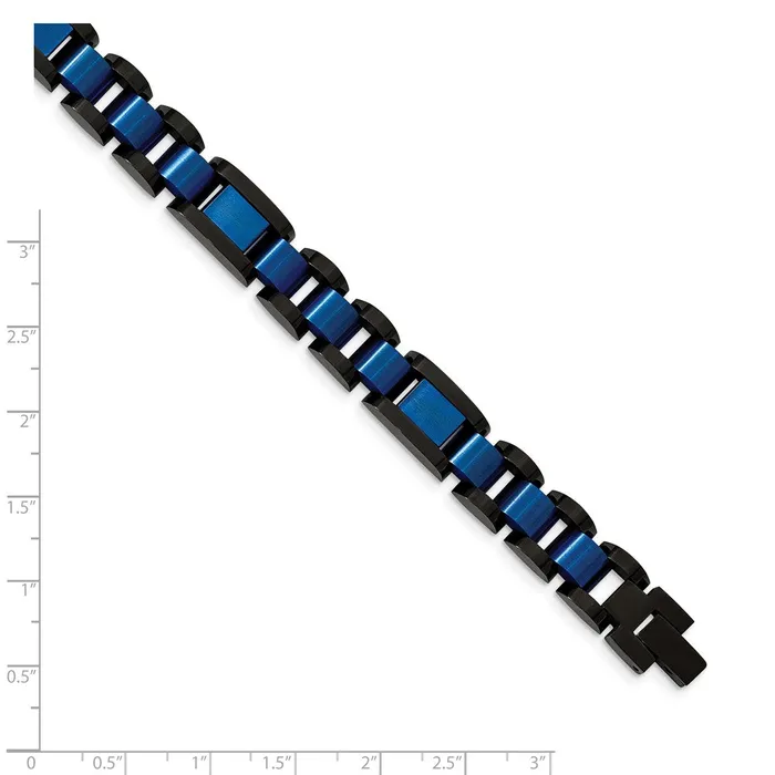 TreasureFineJewelers Bracelets Chisel Stainless Steel Brushed and Polished Black and Blue IPplated 875 inch Open Link Bracelet