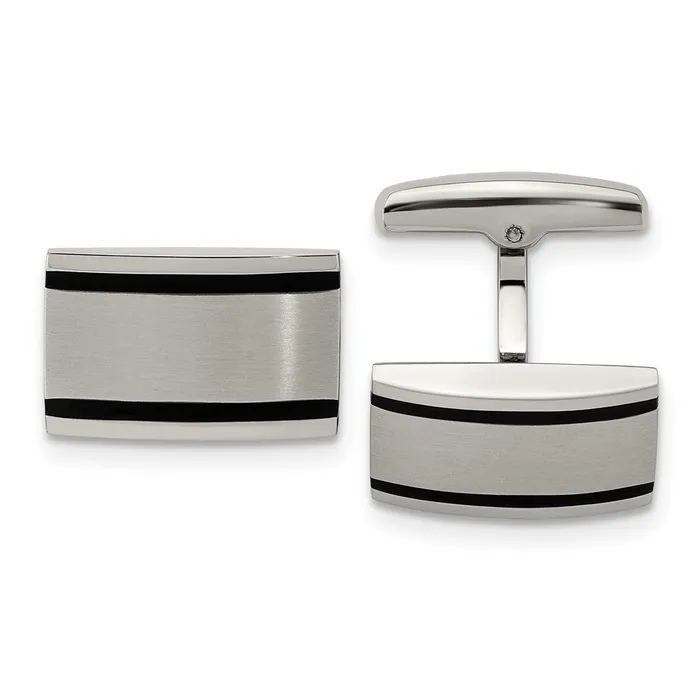 TreasureFineJewelers Bracelets Chisel Stainless Steel Brushed and Polished Black Rubber Rectangle Cufflinks TreasureFineJewelers Bracelets Chisel Stainless Steel Brushed and Polished Black Rubber Rectangle Cufflinks