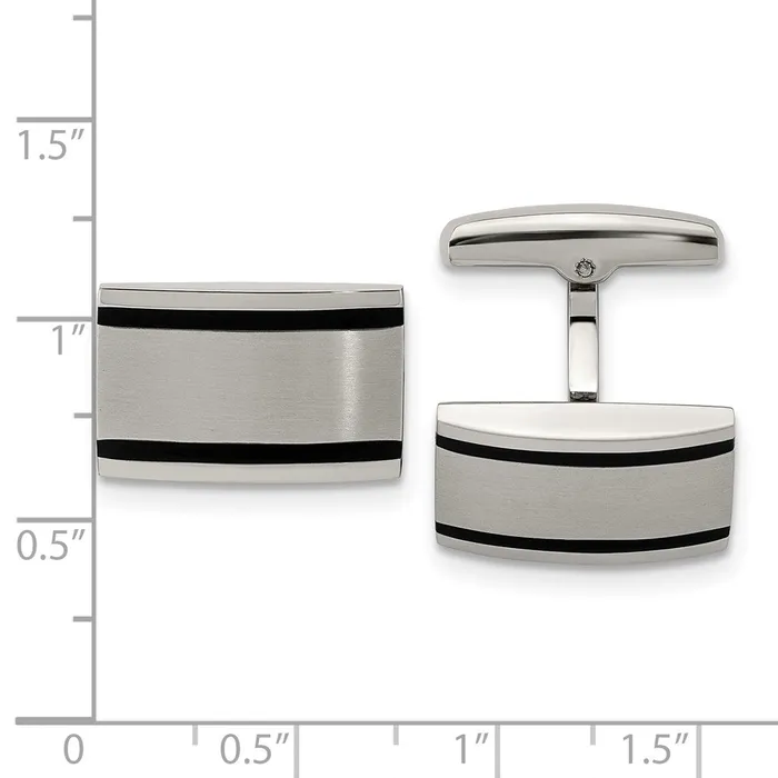 TreasureFineJewelers Bracelets Chisel Stainless Steel Brushed and Polished Black Rubber Rectangle Cufflinks