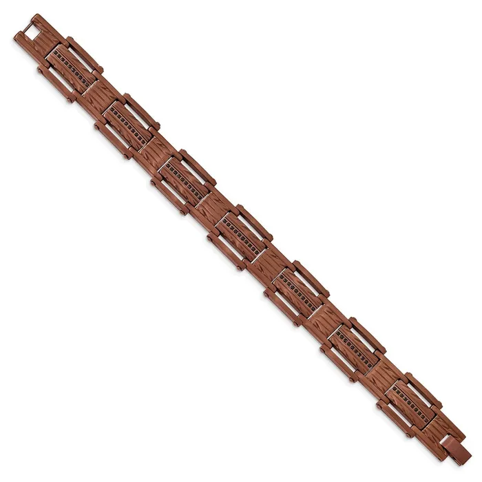 TreasureFineJewelers Bracelets Chisel Stainless Steel Brushed and Textured Brown IPplated with Black CZ 825 inch Link Bracelet