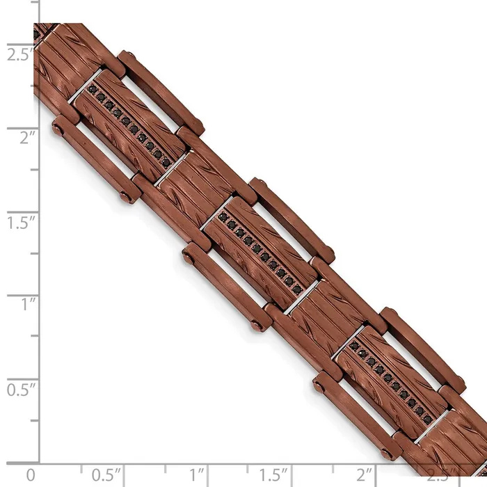 TreasureFineJewelers Bracelets Chisel Stainless Steel Brushed and Textured Brown IPplated with Black CZ 825 inch Link Bracelet