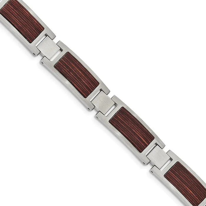 TreasureFineJewelers Bracelets Chisel Stainless Steel Brushed with Wood Inlay 875 inch Link Bracelet TreasureFineJewelers Bracelets Chisel Stainless Steel Brushed with Wood Inlay 875 inch Link Bracelet
