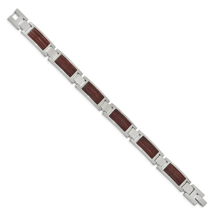 TreasureFineJewelers Bracelets Chisel Stainless Steel Brushed with Wood Inlay 875 inch Link Bracelet