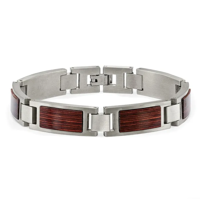 TreasureFineJewelers Bracelets Chisel Stainless Steel Brushed with Wood Inlay 875 inch Link Bracelet