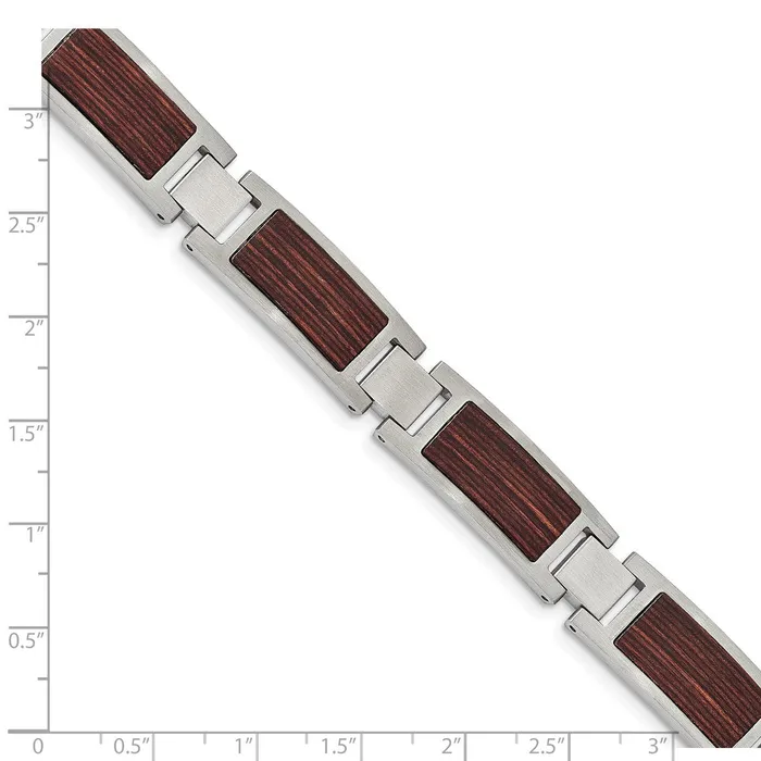 TreasureFineJewelers Bracelets Chisel Stainless Steel Brushed with Wood Inlay 875 inch Link Bracelet