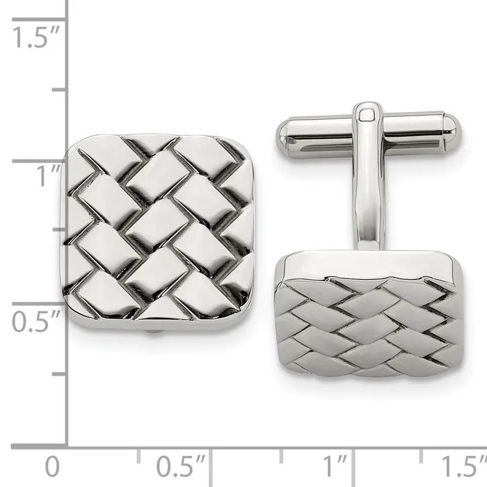 TreasureFineJewelers Bracelets Chisel Stainless Steel Polished Weave Design Cufflinks