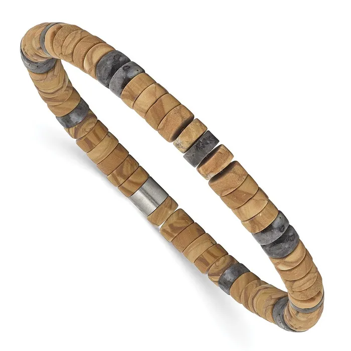 TreasureFineJewelers Bracelets Stainless Steel Grain StoneBlack Spectrolite Stretch Bracelet TreasureFineJewelers Bracelets Stainless Steel Grain StoneBlack Spectrolite Stretch Bracelet