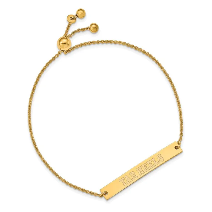 TreasureFineJewelers Bracelets Sterling Silver Goldplated University of North Carolina Tar Heels Small Bar Adjustable 9 inch Bracelet