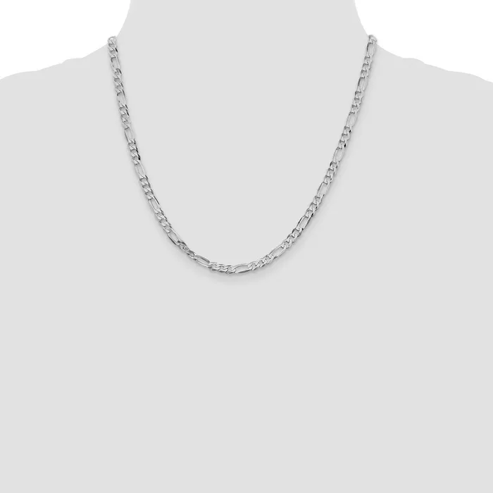 TreasureFineJewelers Bracelets Sterling Silver Rhodiumplated 45mm Lightweight Flat Figaro Chain Bracelet