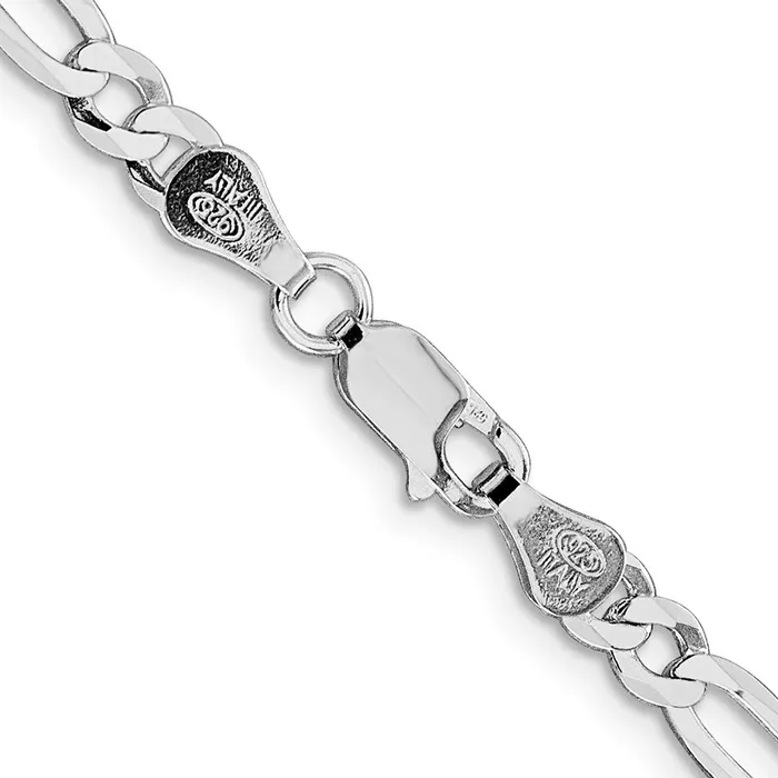 TreasureFineJewelers Bracelets Sterling Silver Rhodiumplated 45mm Lightweight Flat Figaro Chain Bracelet