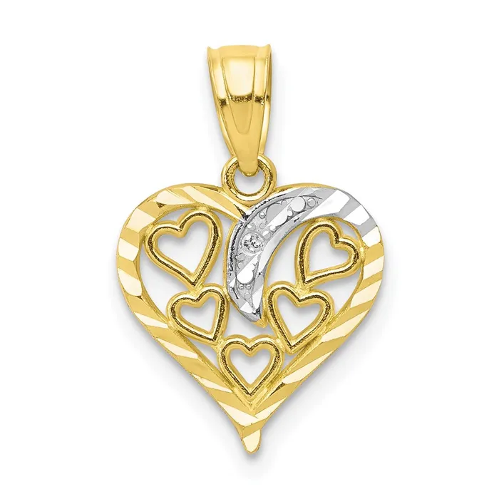 TreasureFineJewelers Charm Necklaces 10K wRhodium Heart Charm