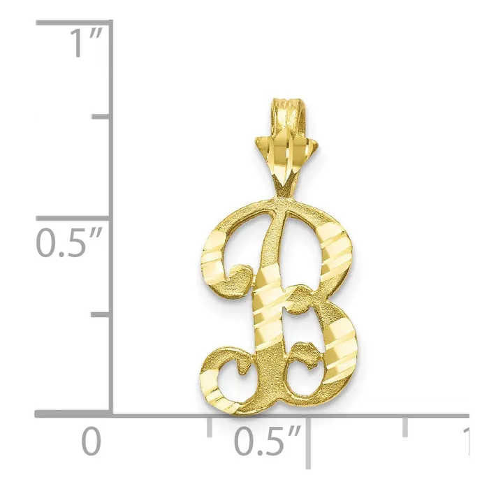 TreasureFineJewelers Charm Necklaces 10k Yellow Gold Diamondcut Grooved Initial B Charm