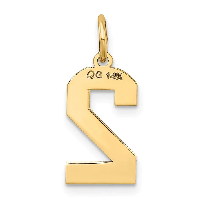 TreasureFineJewelers Charm Necklaces 14k Medium Satin Number 2 Charm