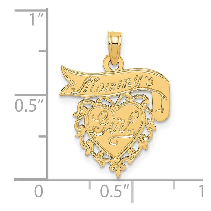 TreasureFineJewelers Charm Necklaces 14K MOMMYS GIRL In Heart wBanner Charm