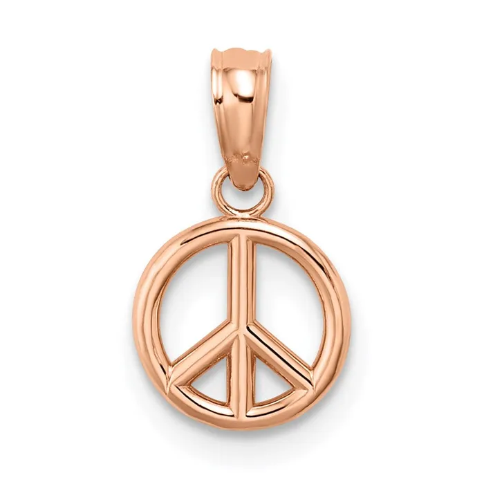 TreasureFineJewelers Charm Necklaces 14K Rose Gold 3D Peace Symbol Charm