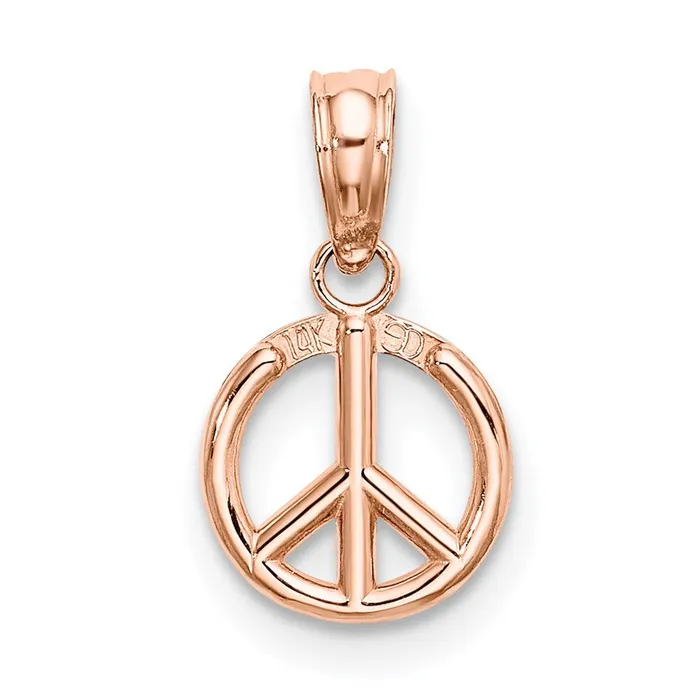 TreasureFineJewelers Charm Necklaces 14K Rose Gold 3D Peace Symbol Charm